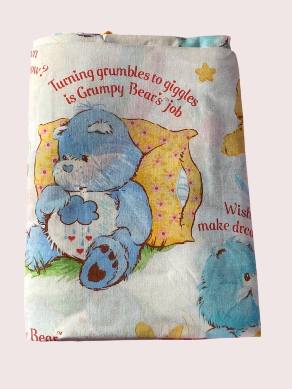 Care Bears Flat Sheet Twin Bed Friendship Hearts Stars American Greetings VTG